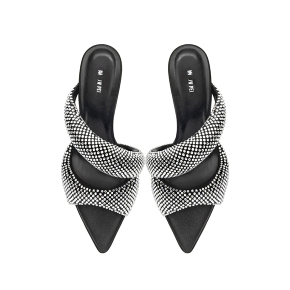 NEW JW PEI Black Sara Mule Crystal Embellished Mules Size 40 / US 9 - Picture 1 of 11